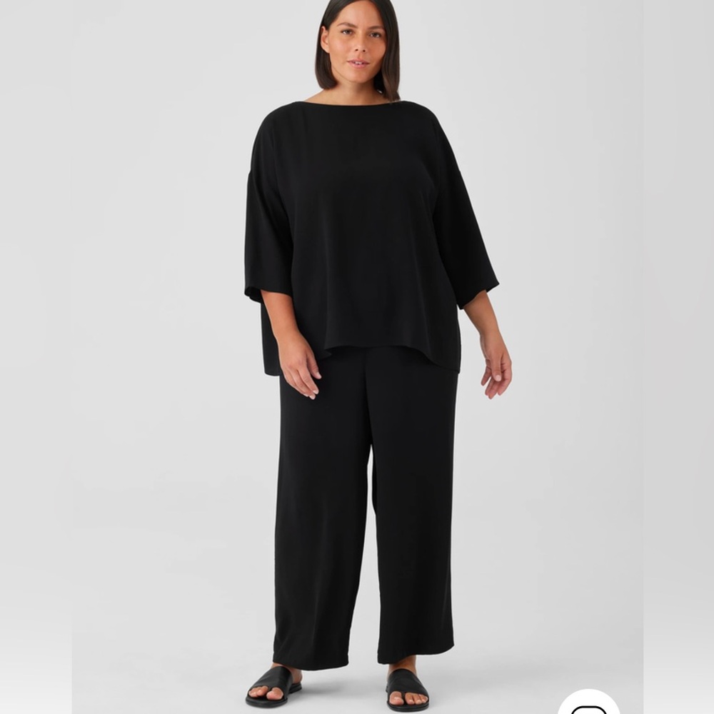Eileen Fisher Silk Georgette Crepe Straight Pant, EUC, Plus Size 1X, Black